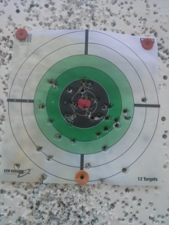 First target,
after all four .45 ACP guns